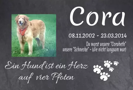 bedrucktGedenktafel Cora Bild